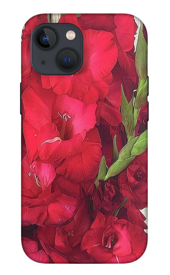 Red Gladiolas On Rustic White - Phone Case