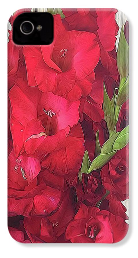 Red Gladiolas On Rustic White - Phone Case