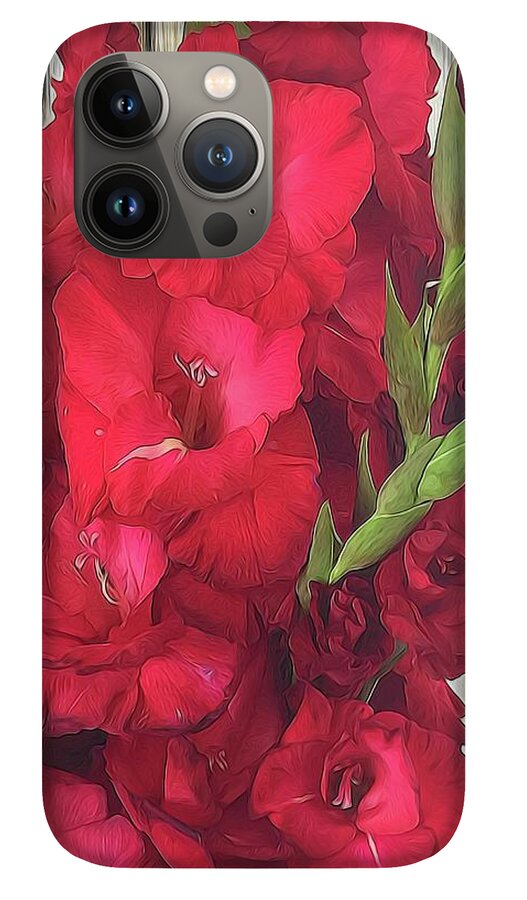 Red Gladiolas On Rustic White - Phone Case