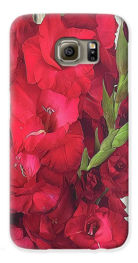 Red Gladiolas On Rustic White - Phone Case