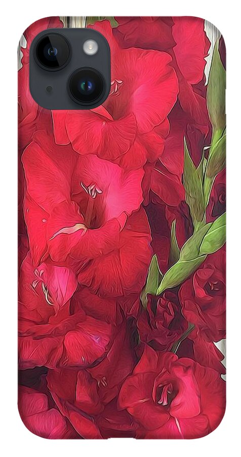 Red Gladiolas On Rustic White - Phone Case