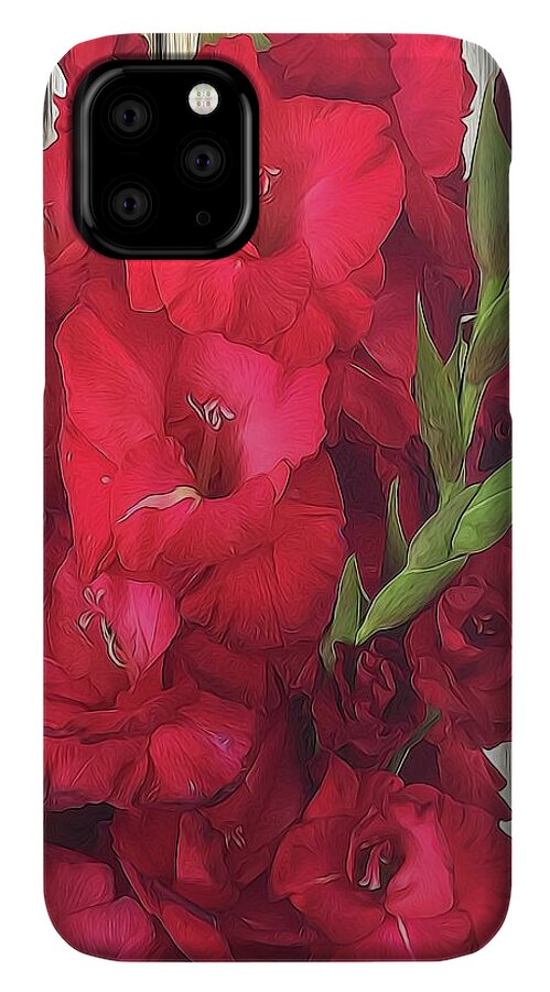 Red Gladiolas On Rustic White - Phone Case