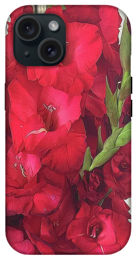 Red Gladiolas On Rustic White - Phone Case
