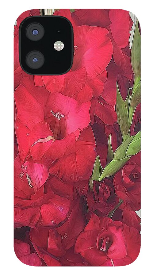 Red Gladiolas On Rustic White - Phone Case