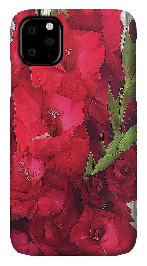 Red Gladiolas On Rustic White - Phone Case