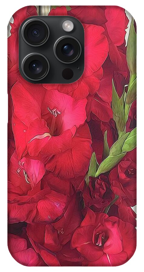 Red Gladiolas On Rustic White - Phone Case