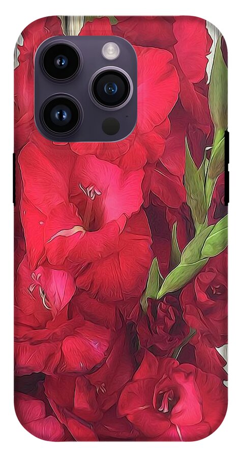 Red Gladiolas On Rustic White - Phone Case