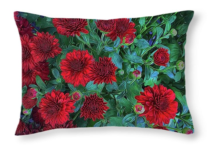 Red Mums - Throw Pillow