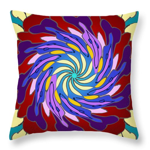 Red Purple Yellow Mandala Swirl - Throw Pillow