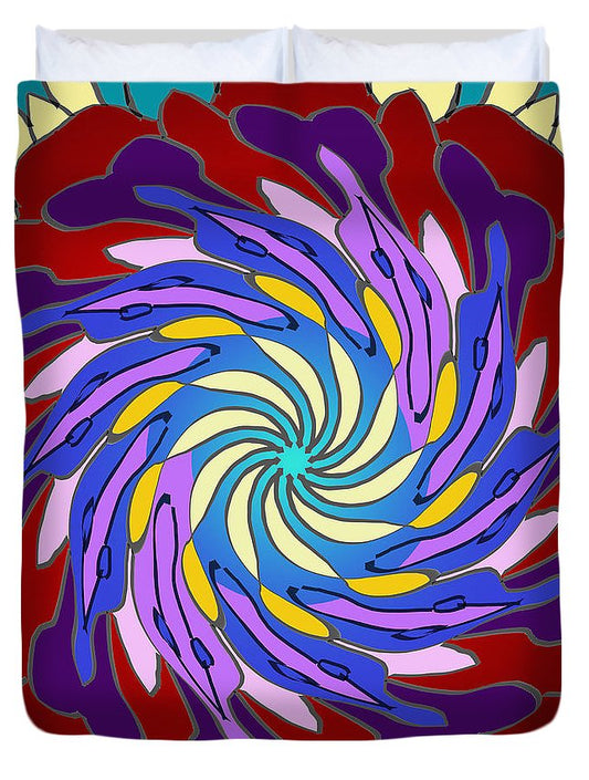 Red Purple Yellow Mandala Swirl - Duvet Cover