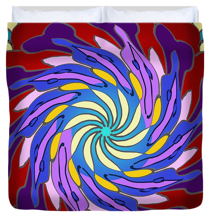 Red Purple Yellow Mandala Swirl - Duvet Cover