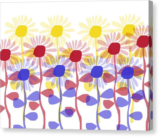 Red Yellow and Blue Sunflowers - Canvas Print