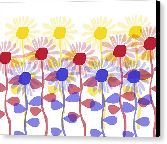 Red Yellow and Blue Sunflowers - Canvas Print