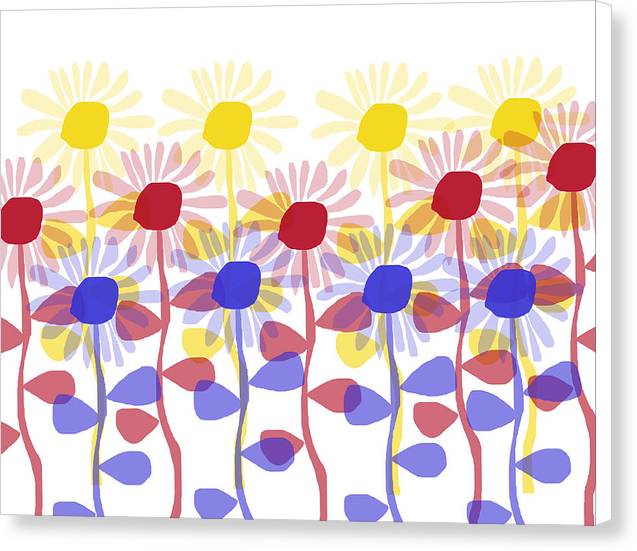 Red Yellow and Blue Sunflowers - Canvas Print
