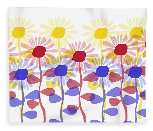 Red Yellow and Blue Sunflowers - Blanket