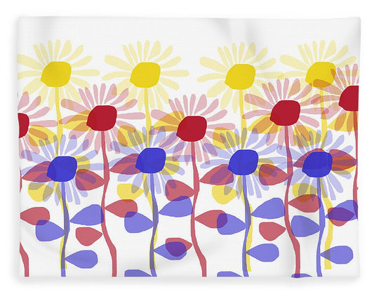 Red Yellow and Blue Sunflowers - Blanket