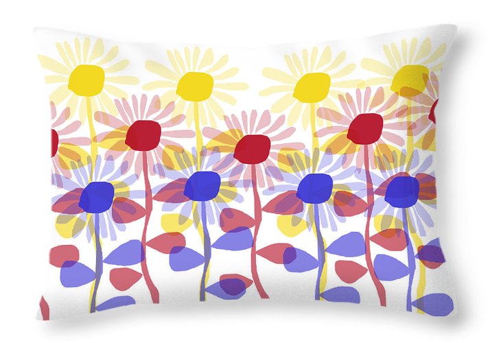 Red Yellow and Blue Sunflowers - Throw Pillow