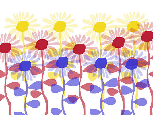 Red Yellow and Blue Sunflowers - Art Print