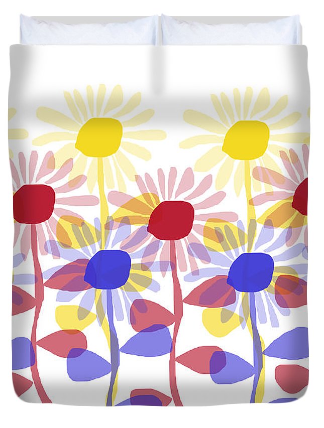 Red Yellow and Blue Sunflowers - Duvet Cover