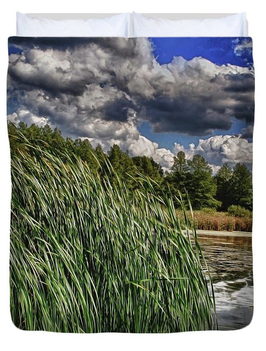 Reeds Along a Campground Lake - Duvet Cover