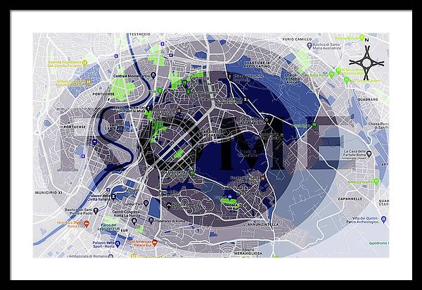Rome Map Art - Framed Print