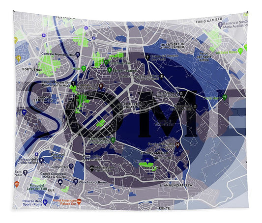 Rome Map Art - Tapestry