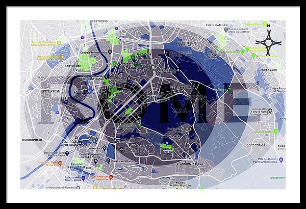 Rome Map Art - Framed Print