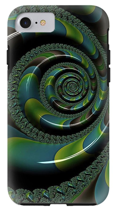 Shiny Blue Green Shell Fractal - Phone Case