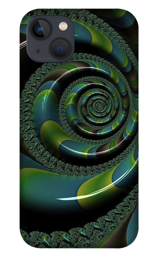 Shiny Blue Green Shell Fractal - Phone Case