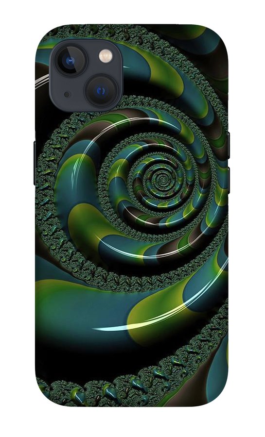 Shiny Blue Green Shell Fractal - Phone Case