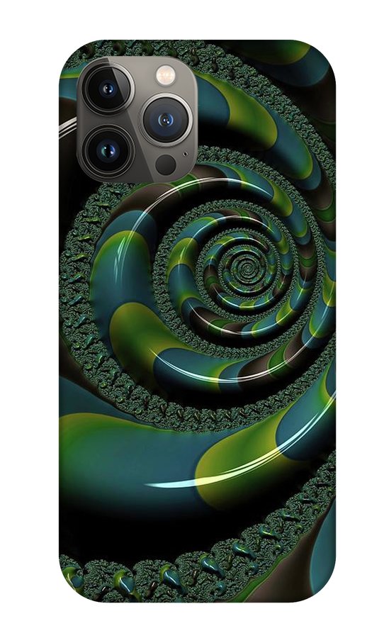 Shiny Blue Green Shell Fractal - Phone Case