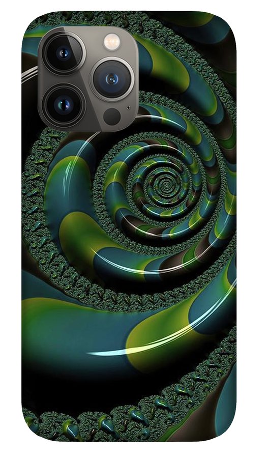 Shiny Blue Green Shell Fractal - Phone Case