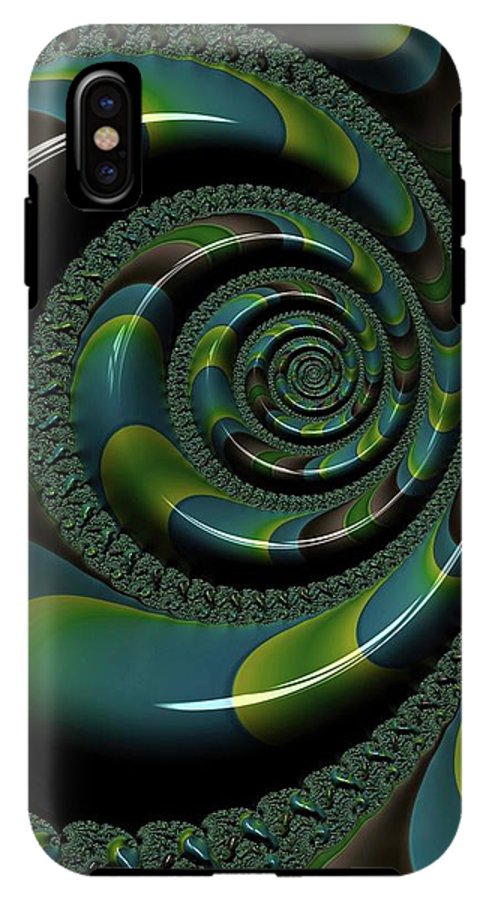 Shiny Blue Green Shell Fractal - Phone Case