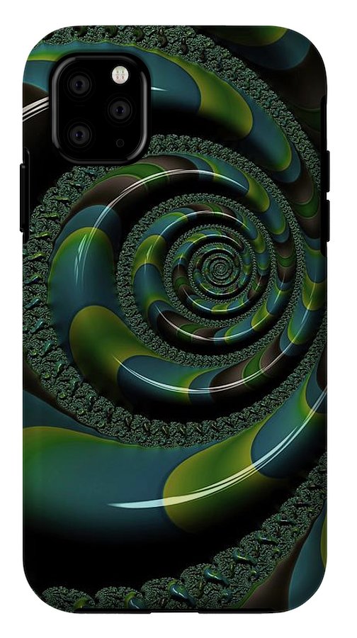 Shiny Blue Green Shell Fractal - Phone Case