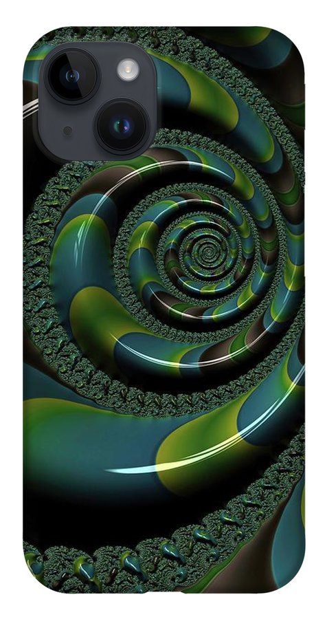 Shiny Blue Green Shell Fractal - Phone Case