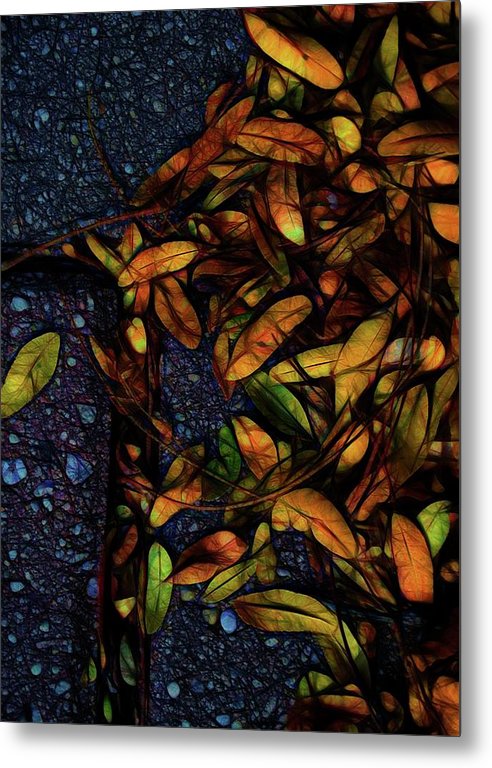 Sidewalk Leaves in Brick - Metal Print