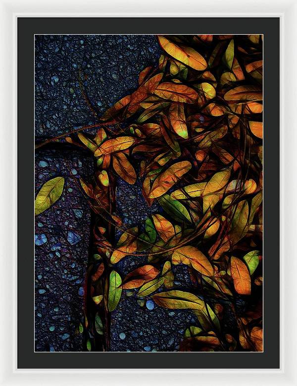 Sidewalk Leaves in Brick - Framed Print