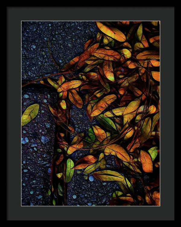 Sidewalk Leaves in Brick - Framed Print