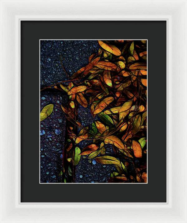 Sidewalk Leaves in Brick - Framed Print