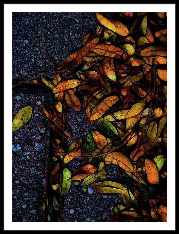 Sidewalk Leaves in Brick - Framed Print