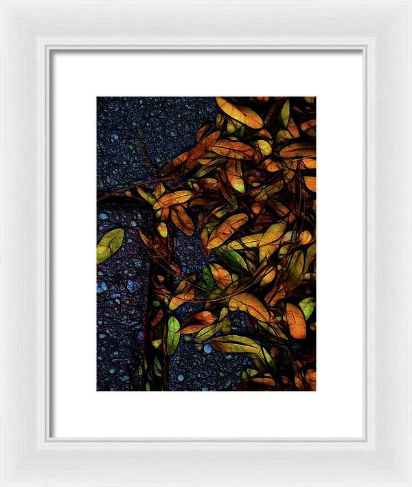 Sidewalk Leaves in Brick - Framed Print