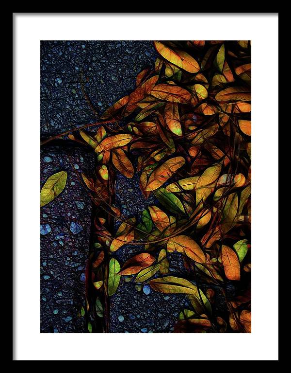 Sidewalk Leaves in Brick - Framed Print