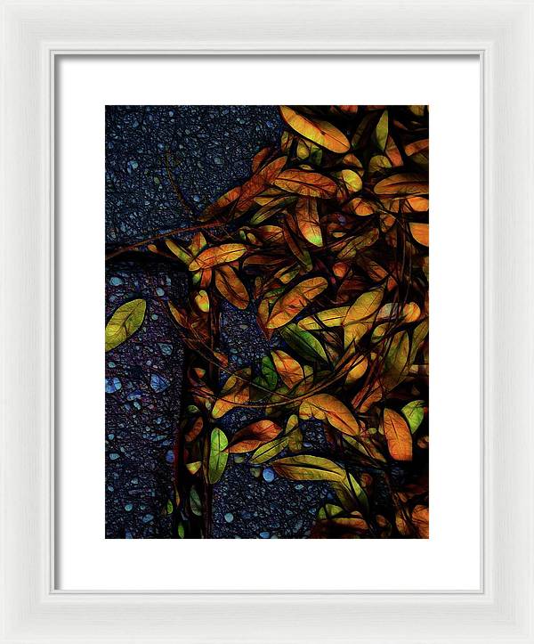 Sidewalk Leaves in Brick - Framed Print