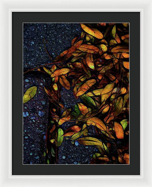 Sidewalk Leaves in Brick - Framed Print