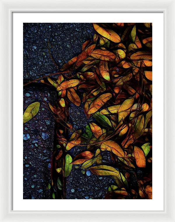 Sidewalk Leaves in Brick - Framed Print