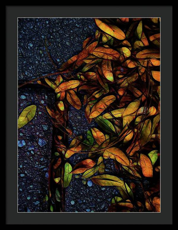 Sidewalk Leaves in Brick - Framed Print