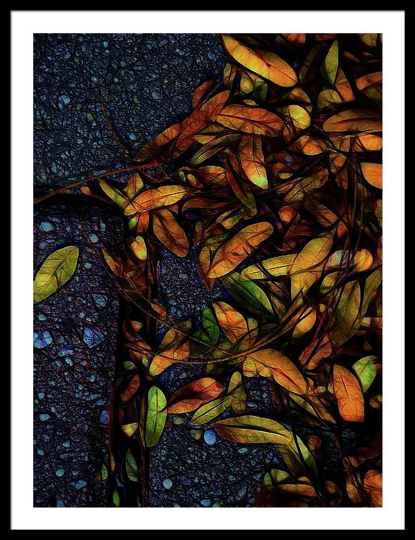 Sidewalk Leaves in Brick - Framed Print