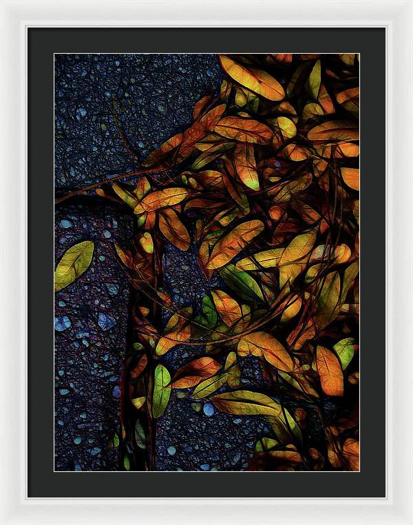 Sidewalk Leaves in Brick - Framed Print