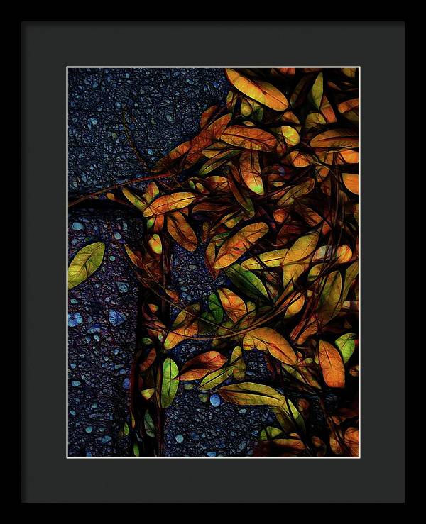 Sidewalk Leaves in Brick - Framed Print