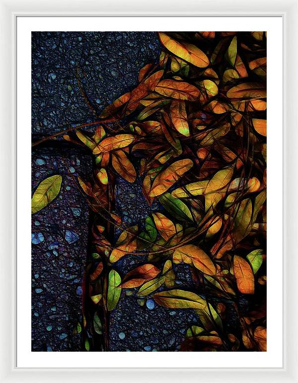 Sidewalk Leaves in Brick - Framed Print